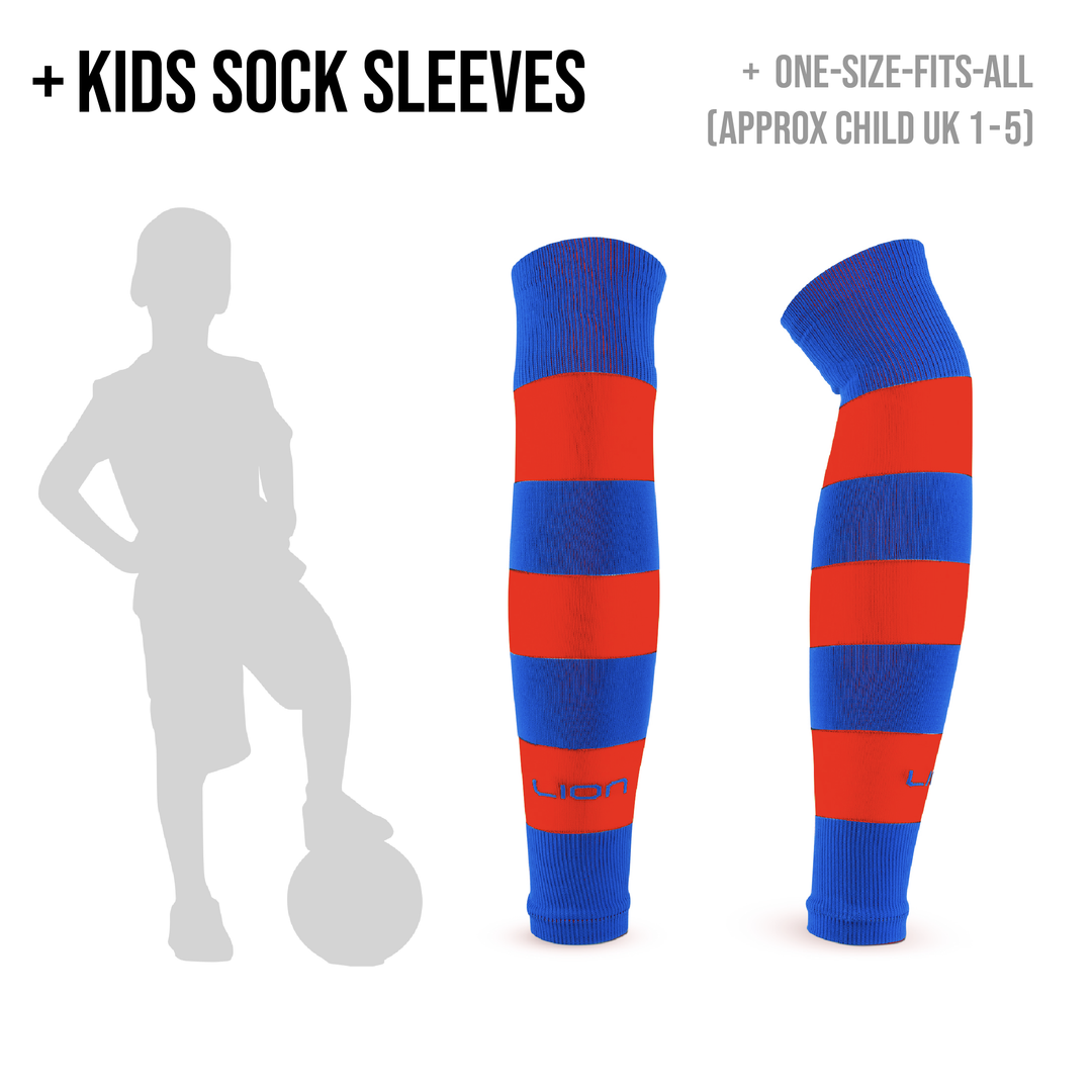 Blue and red striped kids sleeve socks info
