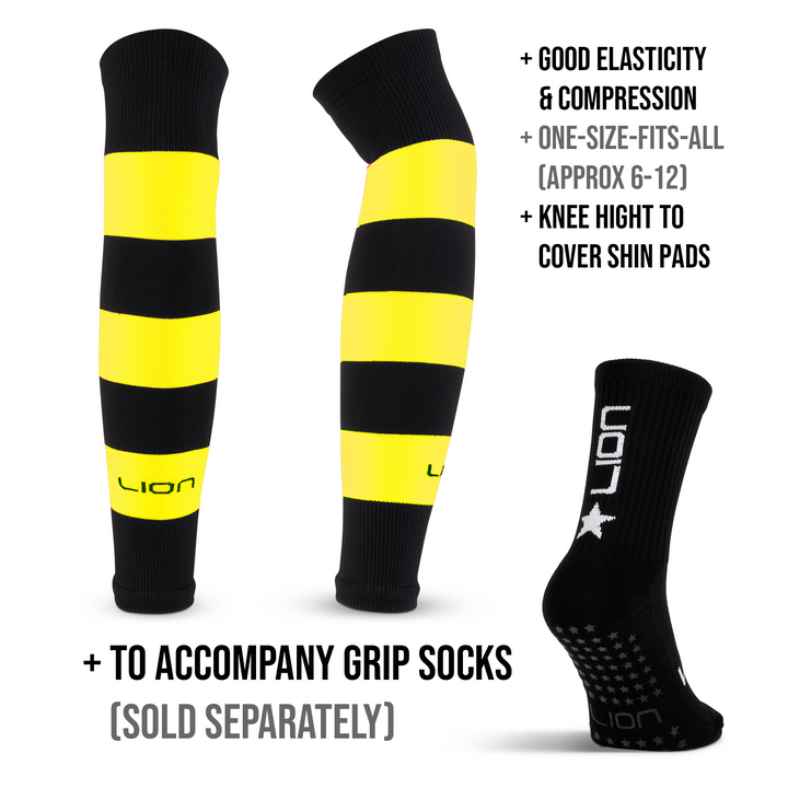 Yellow and black striped sleeve socks info 