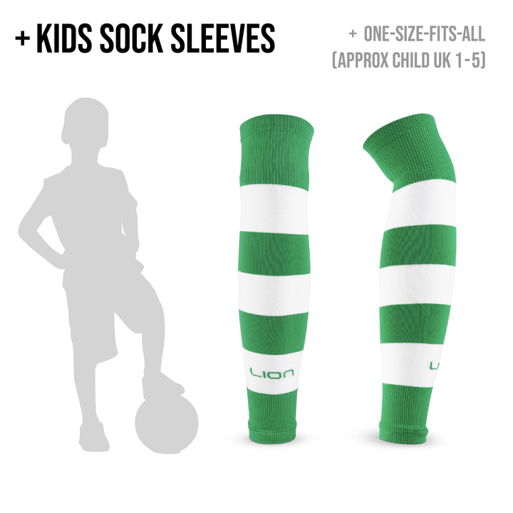 Kids sleeve socks green and white stripes 