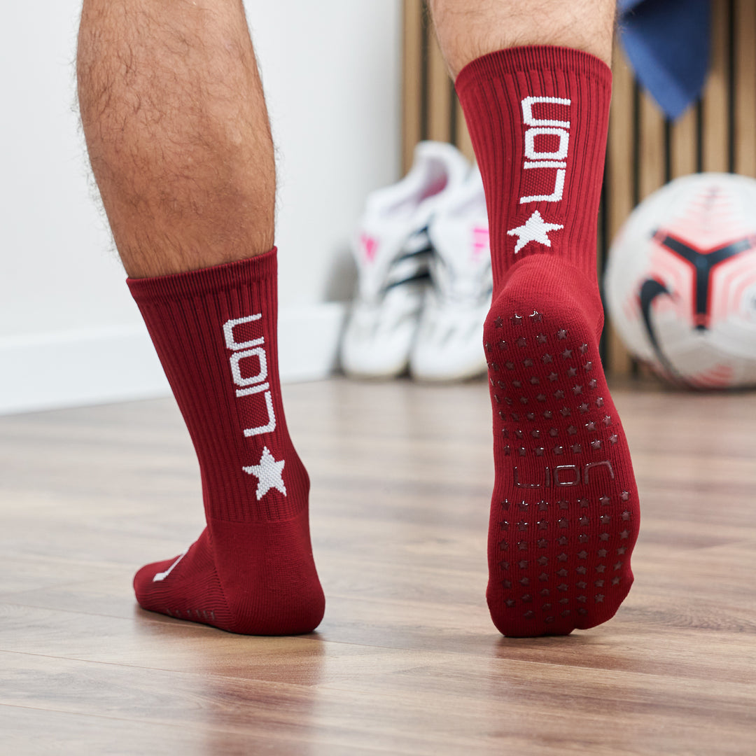Burgundy grip socks adult