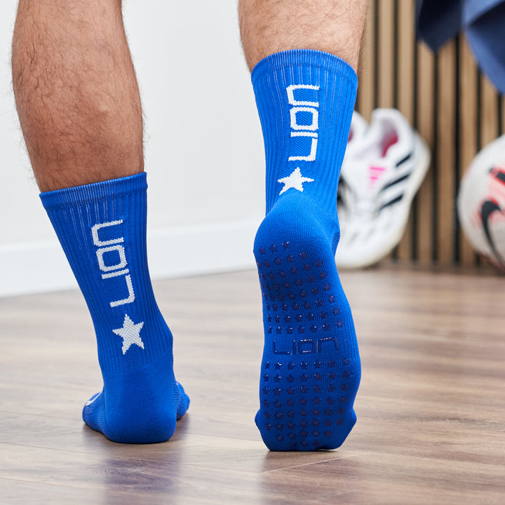 Lion grip socks royal blue lifestyle
